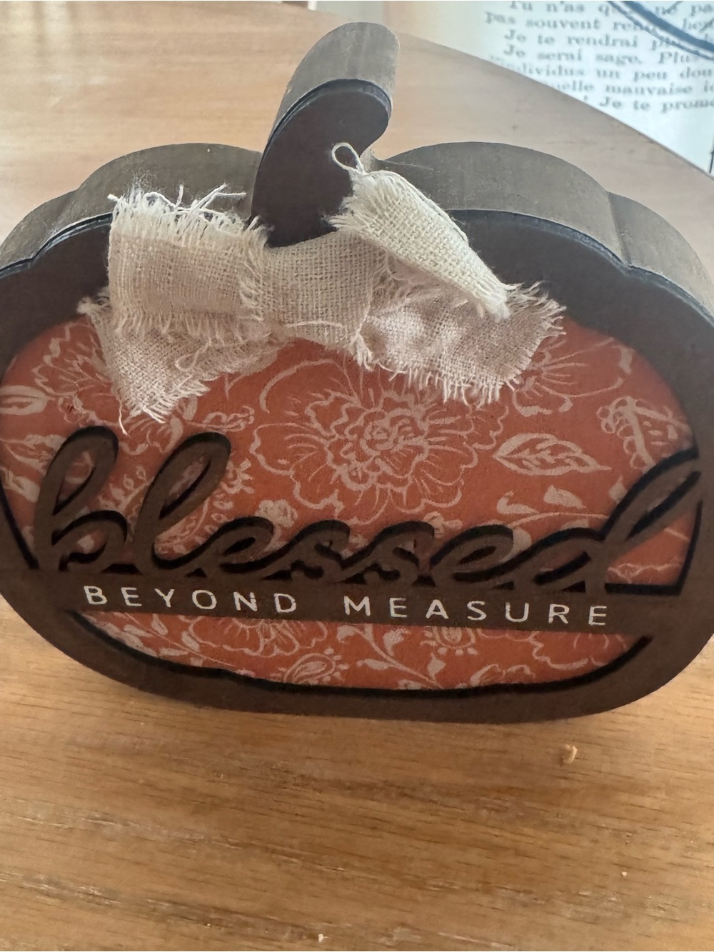 Blessed Beyond Measure Orange Floral Pumpkin Accent -